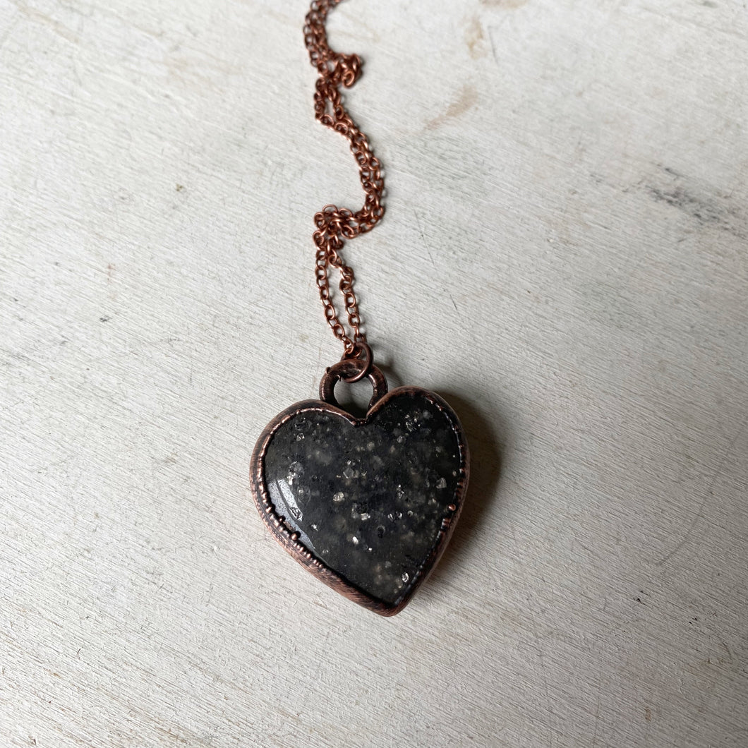 Black Sunstone Heart Necklace #2 - Ready to Ship
