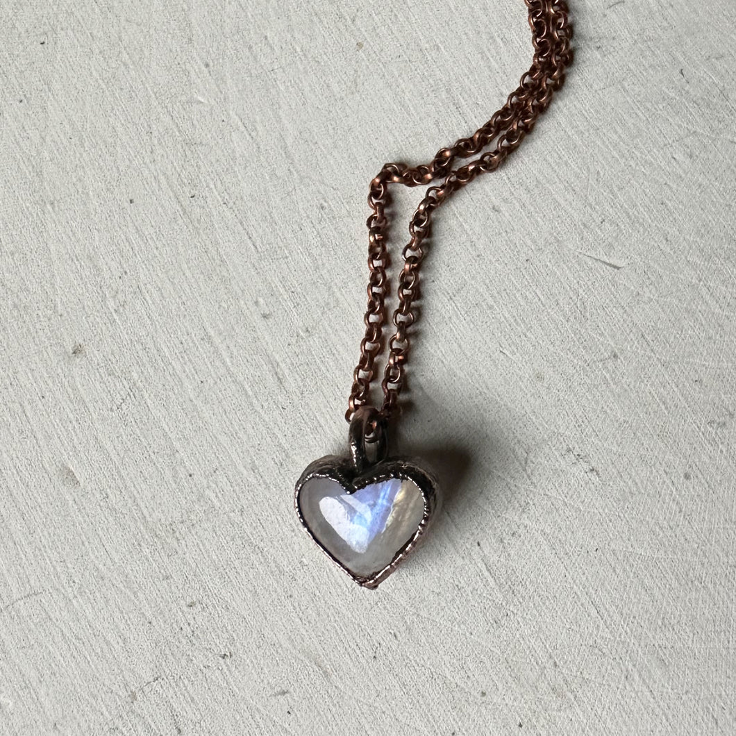 Rainbow Moonstone Heart Necklace #1- Ready to Ship