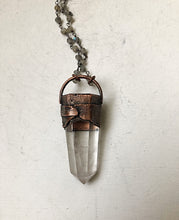 Load image into Gallery viewer, Feather Bezel Polished Clear Quartz Point Necklace on Sterling Silver &amp; Labradorite Rosary Chain - Ready to Ship (5/17 Update)
