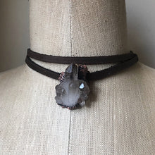 Load image into Gallery viewer, Smoky Quartz Cluster and Leather Wrap Bracelet/Choker #2 - Ready to Ship
