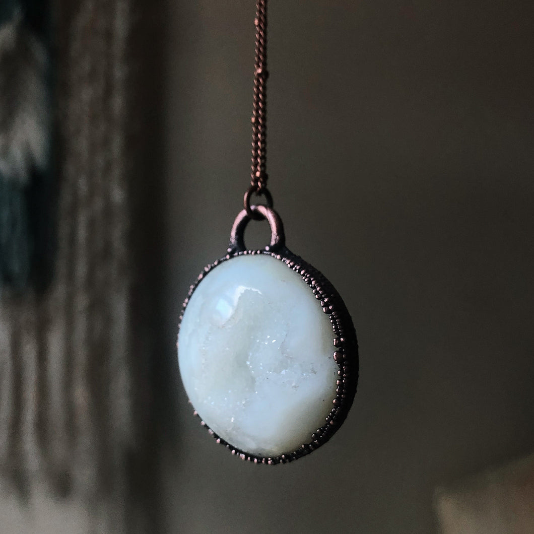 White Agate Druzy Moon Necklace - Ready to Ship