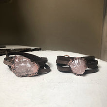 Load image into Gallery viewer, Raw Rose Quartz and Leather Wrap Bracelet/Choker - Made to Order

