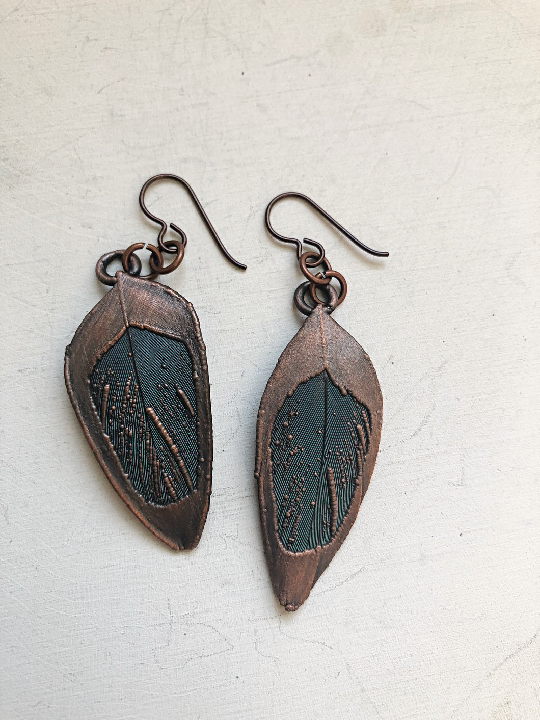 Electroformed Macaw Feather Earrings #1 - Ready to Ship (5/17 Update)