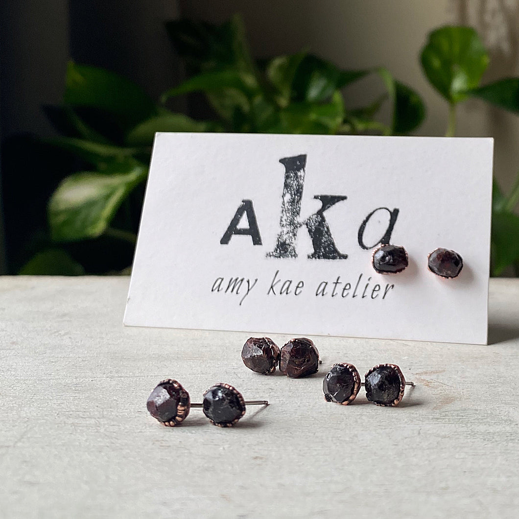 Raw Garnet Stud Earrings - Ready to Ship