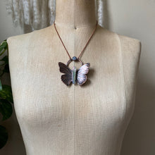 Load image into Gallery viewer, Electroformed Butterfly With Angel Aura Quartz &amp; Rainbow Moonstone Necklace - Ready to Ship
