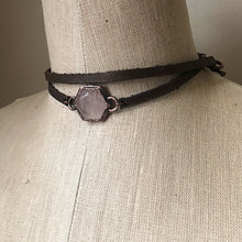 Load image into Gallery viewer, Rose Quartz Hexagon and Leather Wrap Bracelet/Choker - Ready to Ship
