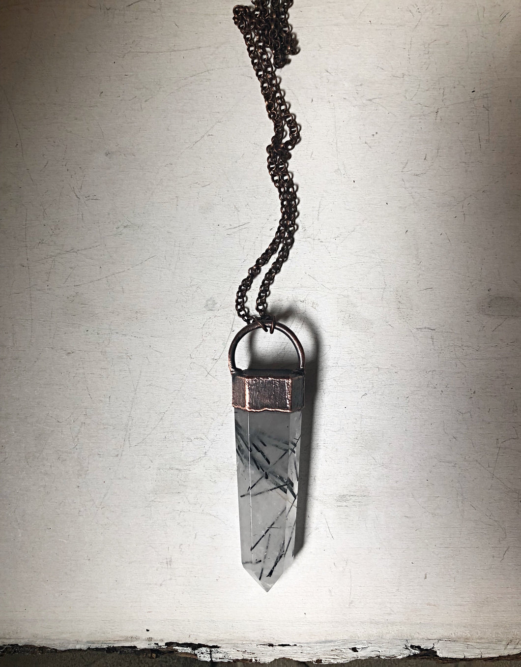 Tourmilinated Quartz Point Necklace #1 (Ready to Ship) - Darkness Calling Collection