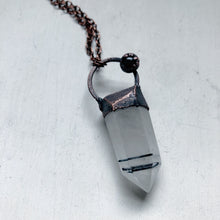 Load image into Gallery viewer, Tourmilinated Quartz Point &amp; Grey Moonstone Necklace
