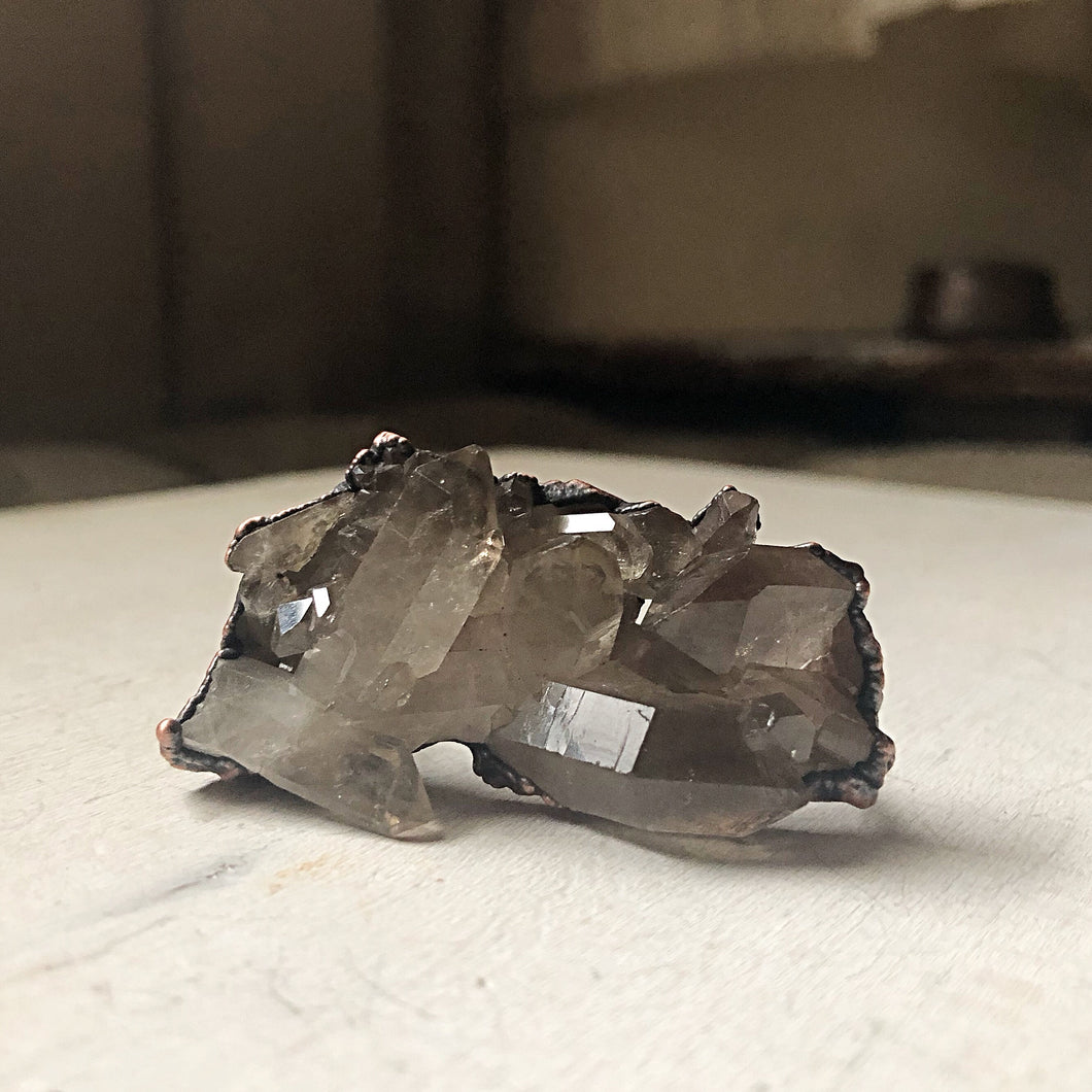 Raw Smoky Quartz Cluster Two Finger Ring - (Super Blood Wolf Moon)