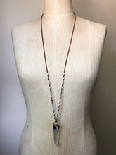 Load image into Gallery viewer, Clear Quartz Point with Rainbow Moonstone Necklace on Amazonite Accented Chain- Ready to Ship
