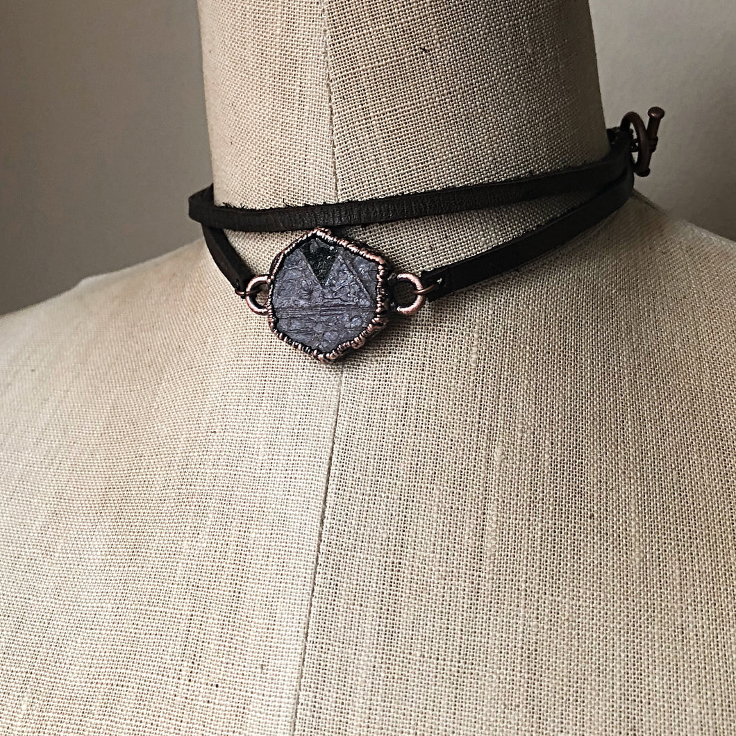 Raw Ruby and Leather Wrap Bracelet/Choker #1 (Ready to Ship) - Darkness Calling Collection