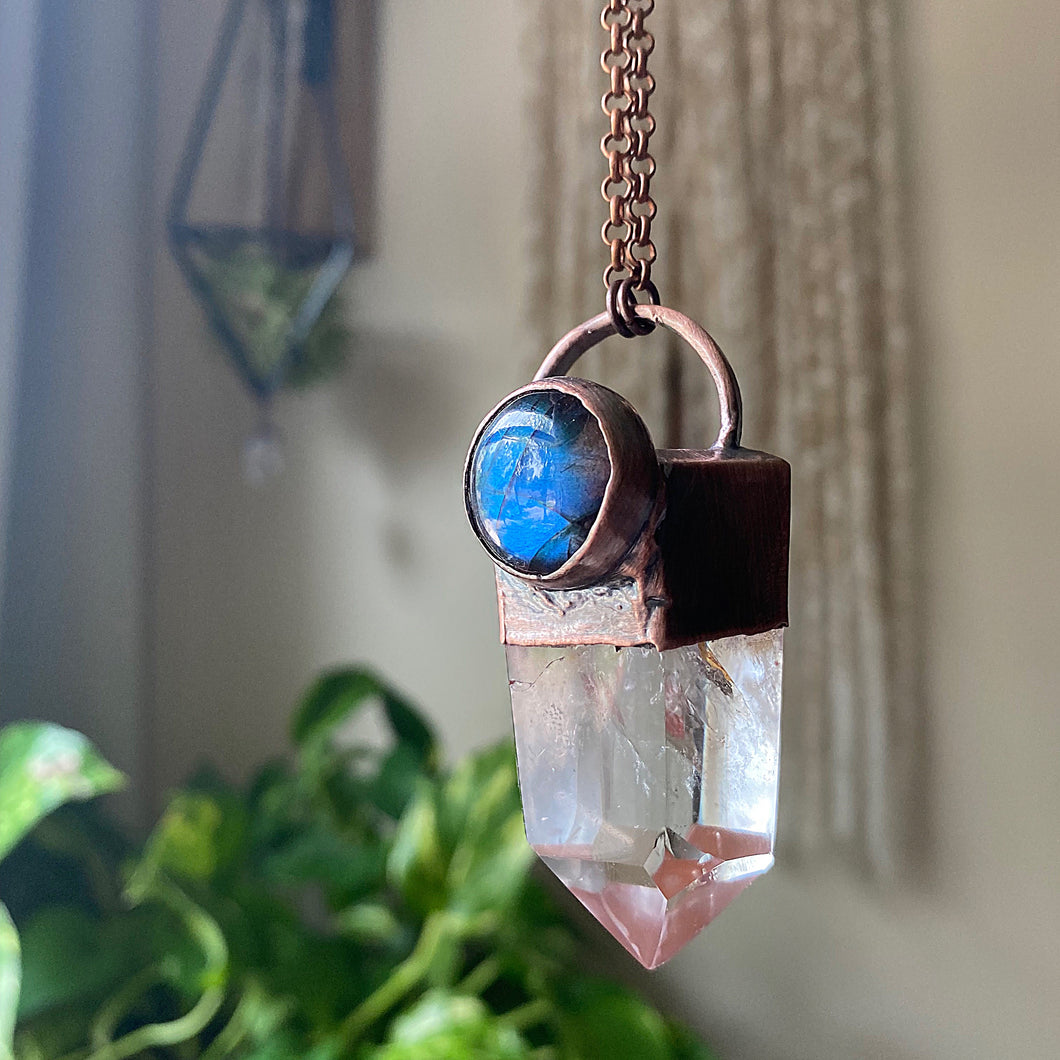 Clear Quartz &  Labradorite Blue Moon Necklace