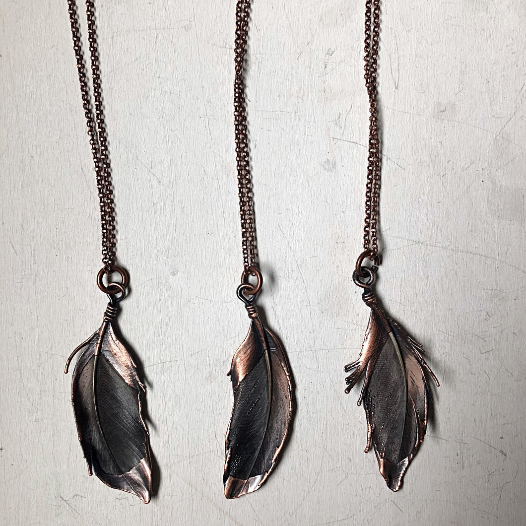 Electroformed Dark Gray Feather Necklace - Ready to Ship