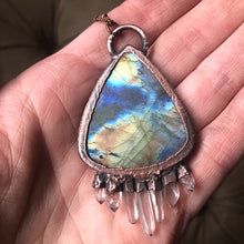 Load image into Gallery viewer, Labradorite Tear Drop Necklace with Clear Quartz Points - Spring Equinox Collection
