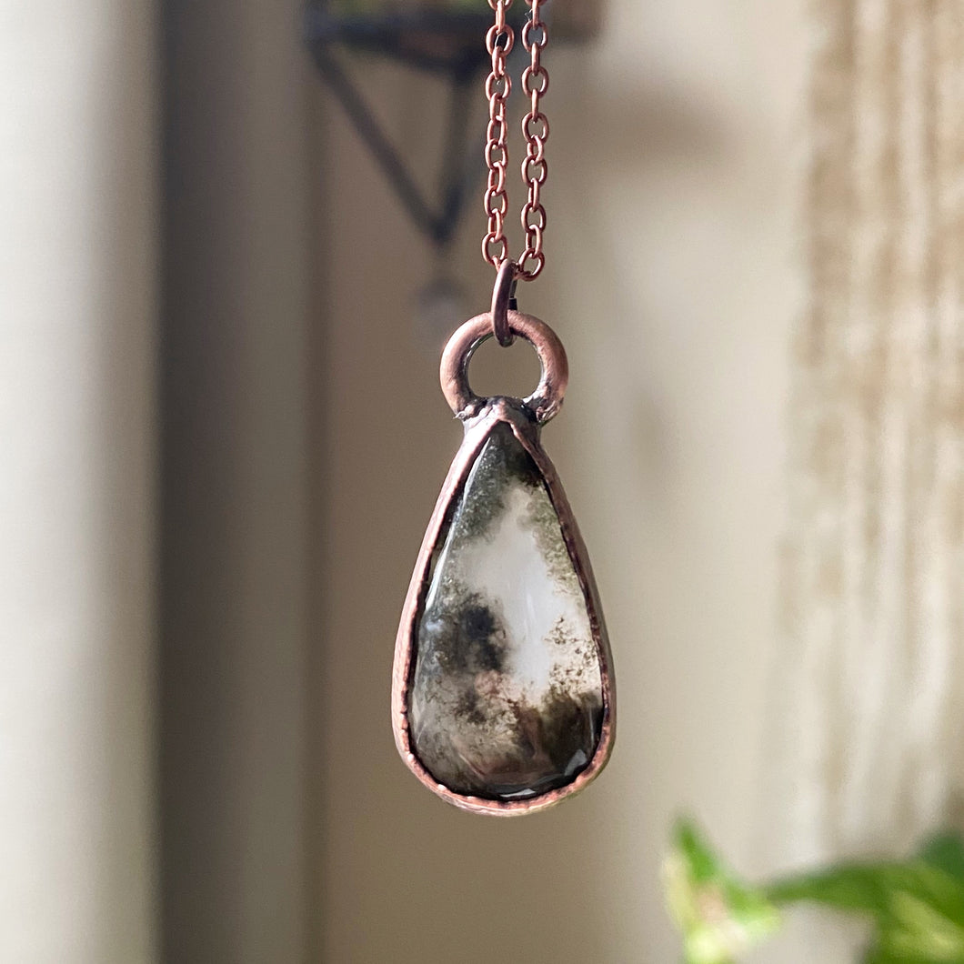 Moss Agate Teardrop Necklace #1- Ready to Ship