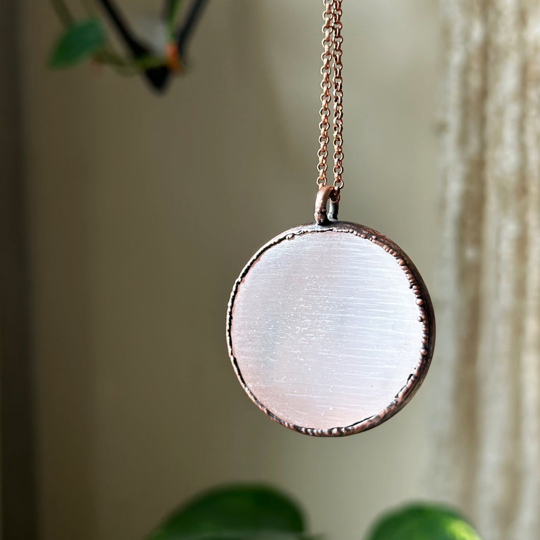 Selenite Pink Moon Necklace #2 - Ready to Ship