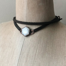 Load image into Gallery viewer, White Moonstone Hexagon and Leather Wrap Bracelet/Choker #2 - Ready to Ship
