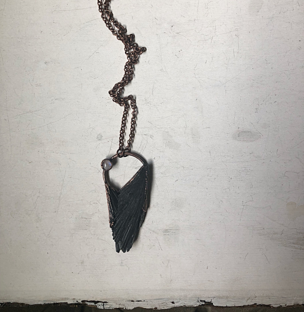 Black Kyanite and Rainbow Moonstone Necklace #2 (Ready to Ship) - Darkness Calling Collection
