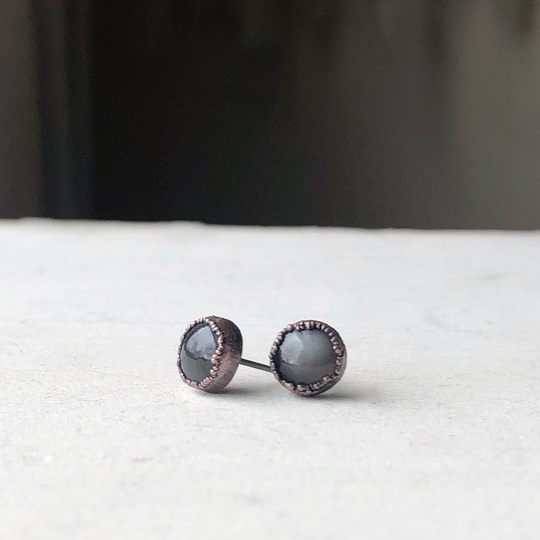 Round Grey Moonstone Earrings #1- Ready to Ship