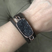 Load image into Gallery viewer, Gray Druzy and Leather Wrap Bracelet/Choker #6 - Ready to Ship
