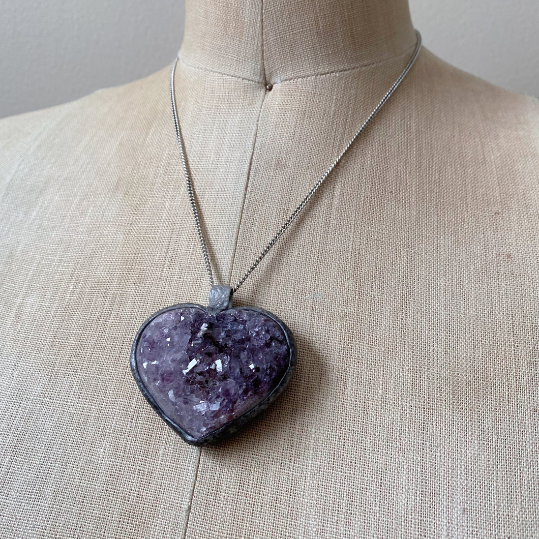 Agate Druzy “Broken Open” Heart Necklace #2 - Ready to Ship