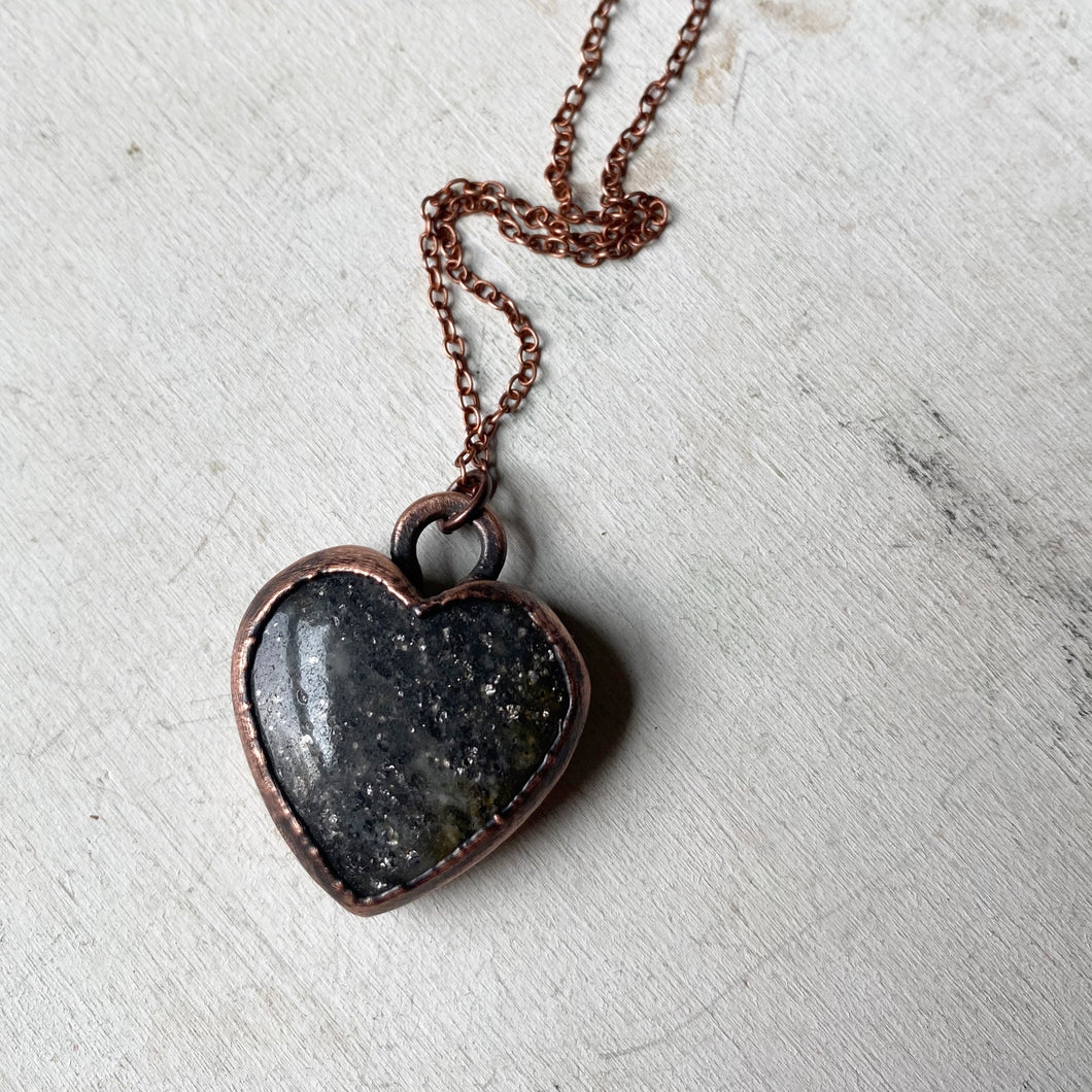 Black Sunstone Heart Necklace #1 - Ready to Ship
