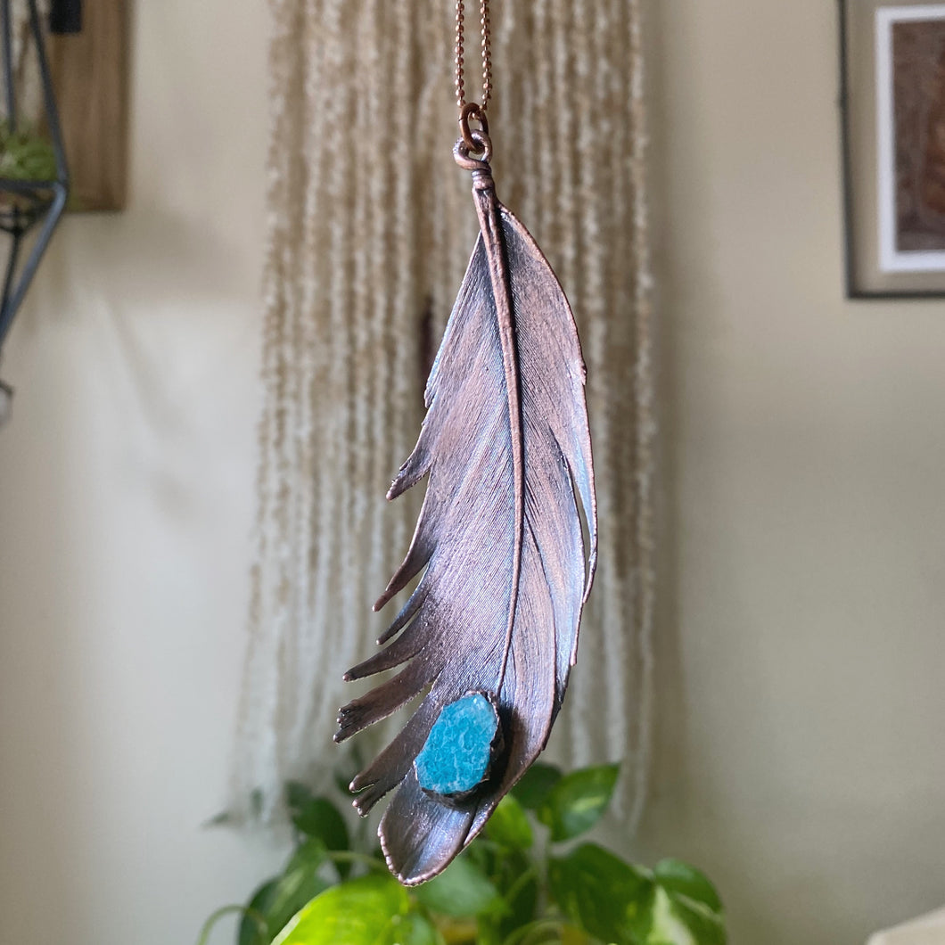 Electroformed Feather with Raw Amazonite Necklace - Ready to Ship