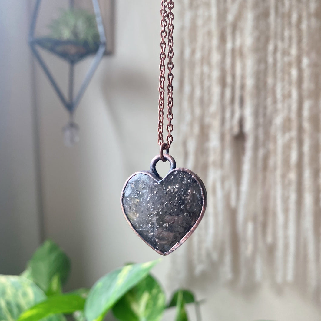 Black Sunstone Heart Necklace #3 - Ready to Ship