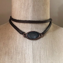 Load image into Gallery viewer, Silver Obsidian and Leather Wrap Bracelet/Choker
