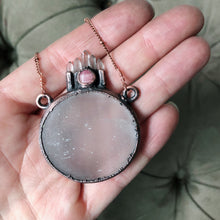 Load image into Gallery viewer, Selenite Moon with Rhodochrosite &amp; Clear Quartz Necklace - Ready to Ship
