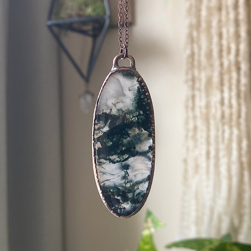 Moss Agate Oval Necklace #2- Ready to Ship
