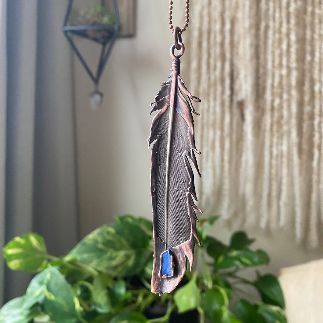 Electroformed Charcoal Grey Dove Feather & Opal Necklace #1- Ready to Ship