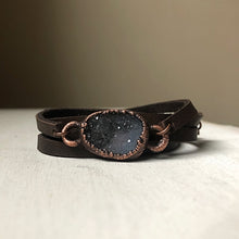 Load image into Gallery viewer, Gray Druzy and Leather Wrap Bracelet/Choker #1 - Ready to Ship
