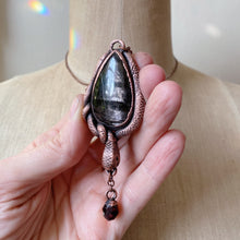 Load image into Gallery viewer, Hypersthene, Garnet &amp; Sculpted Snake Black Moon Lilith Necklace - Ready to Ship

