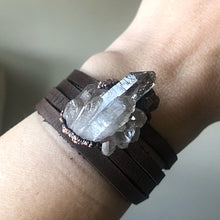 Load image into Gallery viewer, Smoky Quartz Cluster and Leather Wrap Bracelet/Choker #2 - Ready to Ship
