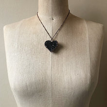 Load image into Gallery viewer, Dark Amethyst Druzy Heart Necklace - Snow Moon Collection
