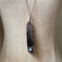 Load image into Gallery viewer, Electroformed Charcoal Grey Dove Feather &amp; Opal Necklace #3- Ready to Ship
