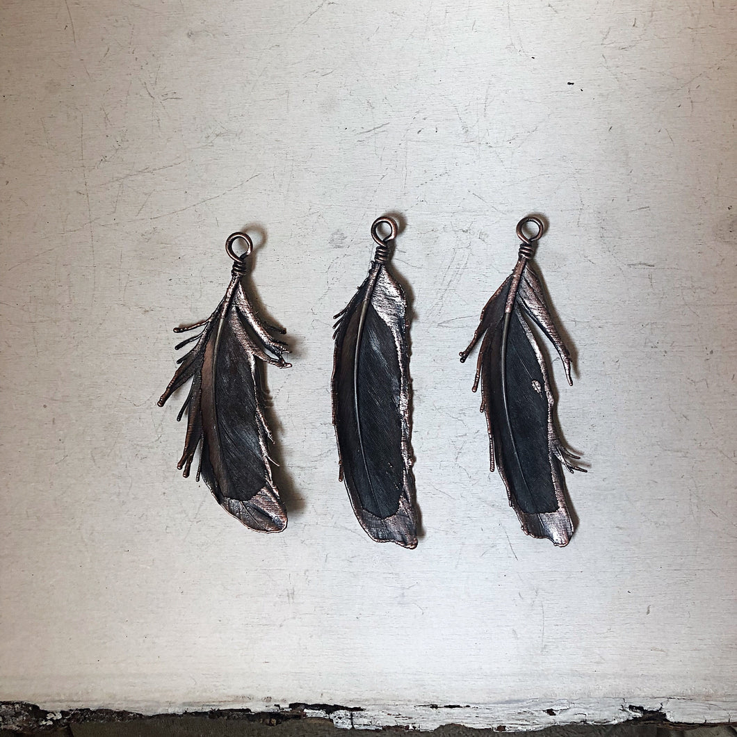 Electroformed Dark Gray Feather Necklace (Ready to Ship) - Darkness Calling Collection