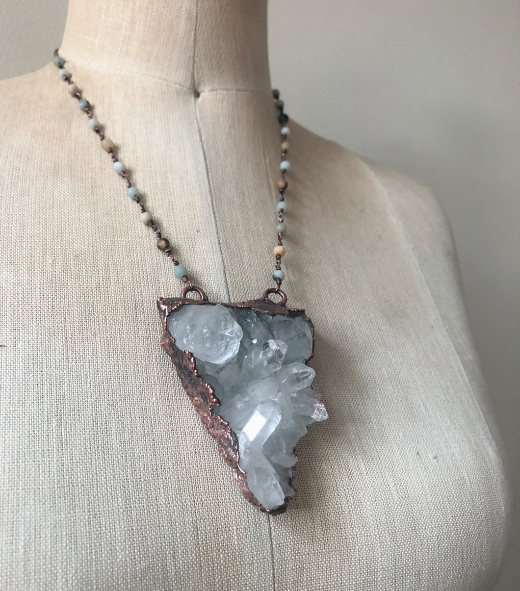 Clear Quartz Statement Necklace with Amazonite Chain - Ready to Ship