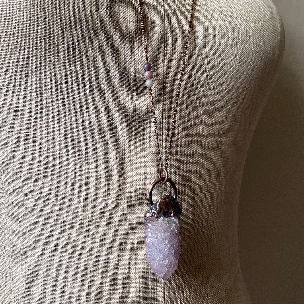 Amethyst Spirit Quartz Necklace with Purple Agate Accent Chain #1 - Ready to Ship