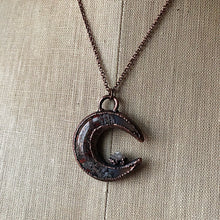Load image into Gallery viewer, Moss Agate Crescent Moon with Druzy Accentl Necklace #2 - Ready to Ship
