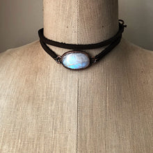Load image into Gallery viewer, Rainbow Moonstone &amp; Leather Wrap Bracelet/Choker - Made to Order
