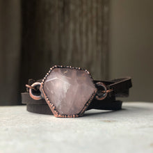 Load image into Gallery viewer, Rose Quartz Hexagon and Leather Wrap Bracelet/Choker - Ready to Ship
