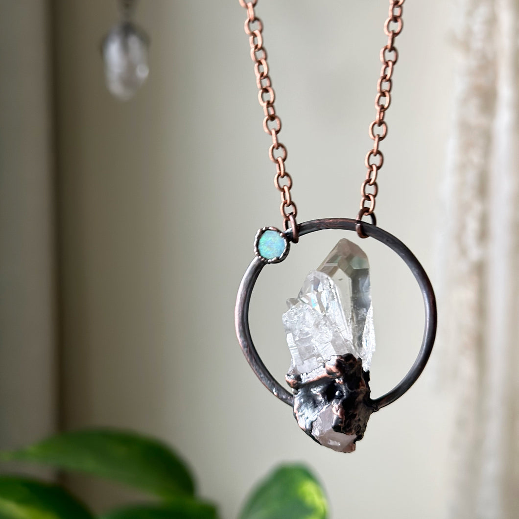Clear Quartz Cluster & Raw Opal Necklace - Ready to Ship