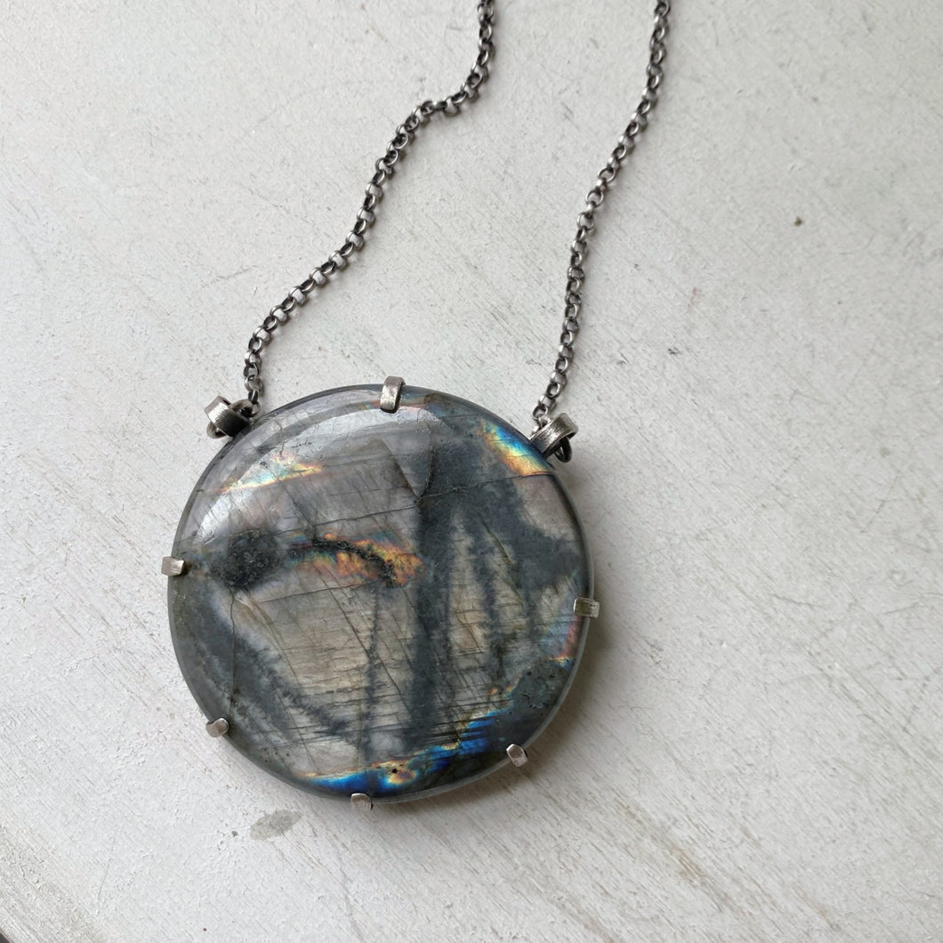 Labradorite New Moon Necklace #2 - Sterling Silver