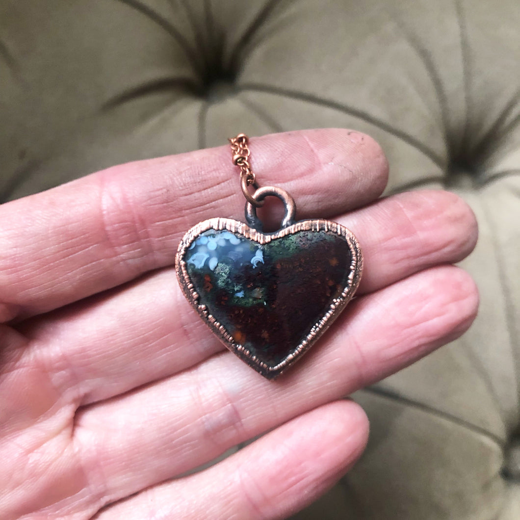 Moss Agate Heart Necklace #6 - Ready to Ship