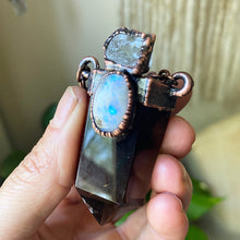 Load image into Gallery viewer, Smoky Quartz Polished Point with Raw Aquamarine &amp; Rainbow Moonstone Necklace - Ready to Ship
