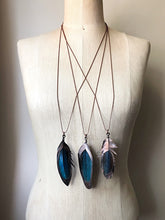 Load image into Gallery viewer, Electroformed Large Macaw Feather Necklace - Read to Ship
