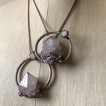 Load image into Gallery viewer, Amethyst Spirit Quartz with Druzy Moon Necklace - Snow Moon Collection
