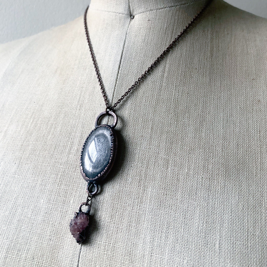 Silver Obsidian & Pink Amethyst Necklace